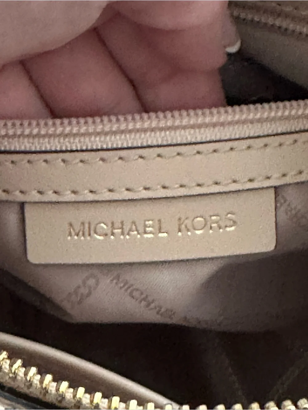 Michael Kors Gold Logo Satchel with Nude Trim